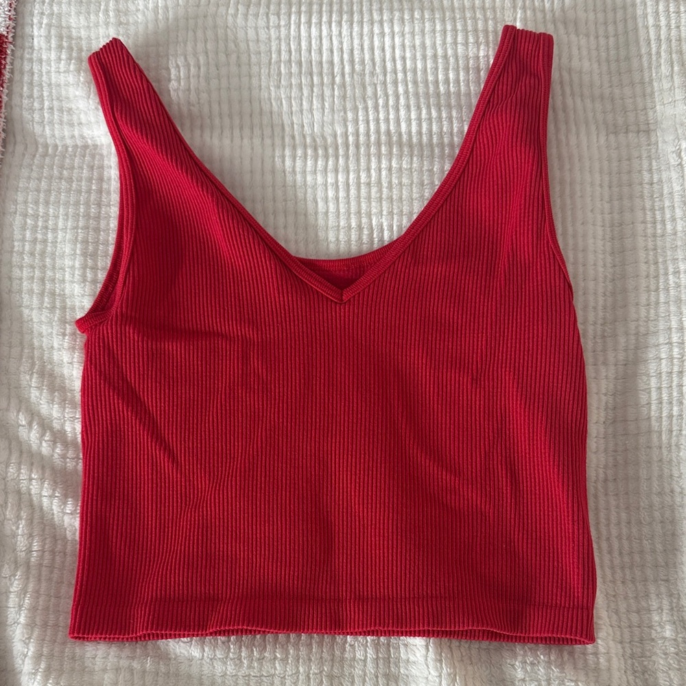 Aeropostale Ribbed V-Neck Crop Top - Red